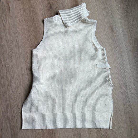 ANTHROPOLOGIE Alexa split Women's Ivory Sleeveless Ribbed Tunic Sweater L Cream - Picture 3 of 6